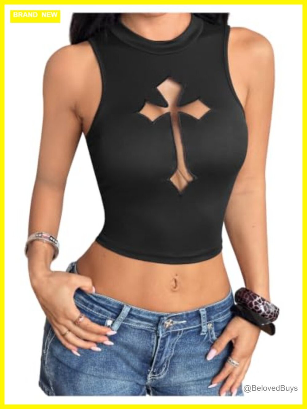 SweatyRocks Y2K Grunge Punk Cross Cut Out Crop Tank Top